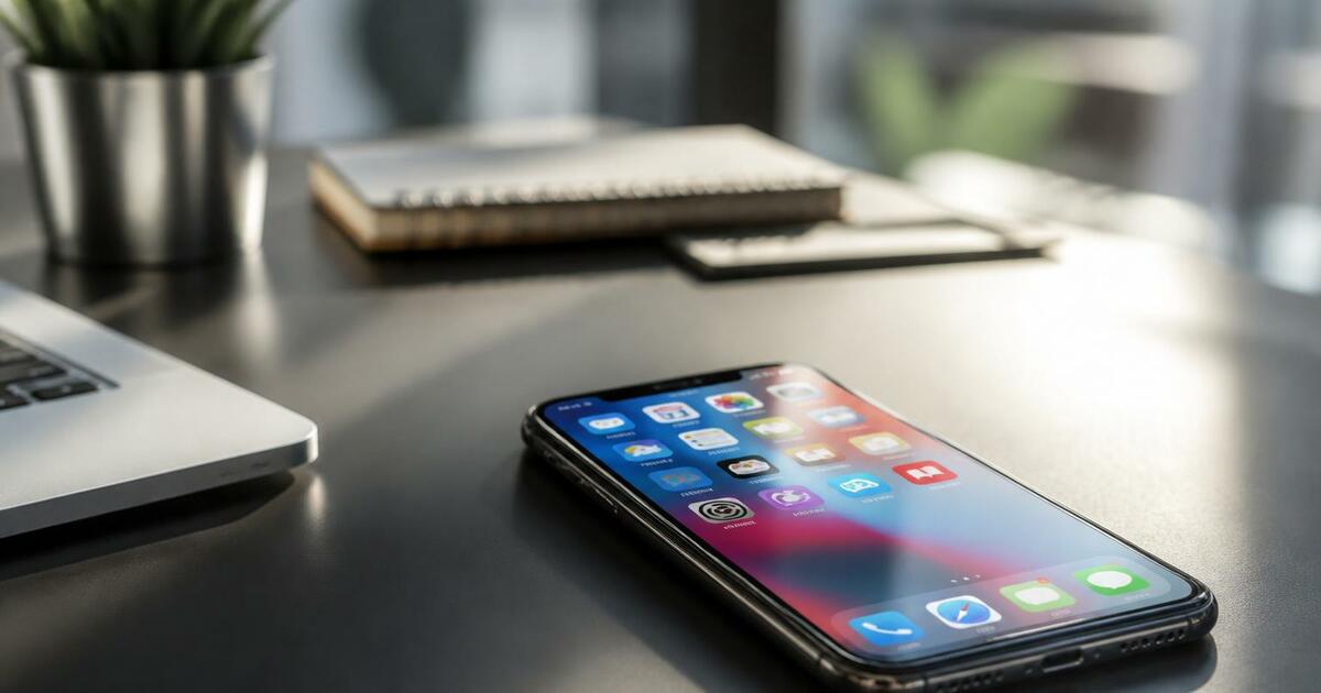 В мессенджере «Макс» появились новые сервисы для новосибирцев Смартфон с приложениями на столе, иллюстрирующи...